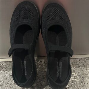 On-the-go Skechers Black Knit Mary Jane Casual Slip-Ons